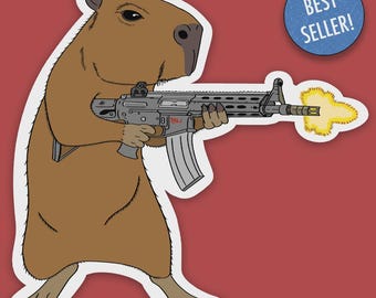 Capybara Commando Sticker: Funny Animal Laptop Decal