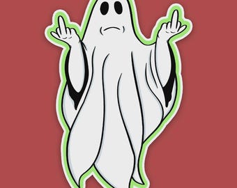 Funny Ghost Sticker: Middle Finger Laptop Decal - Weatherproof Vinyl