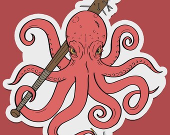 Badass Octopus Vinyl Sticker: Funny Water Bottle Decal