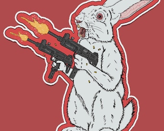 Bunny with Uzis Sticker: Funny Laptop/Water Bottle Decal