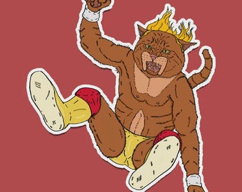 Pro Wrestling Cat Sticker: Funny Animal Vinyl Decal