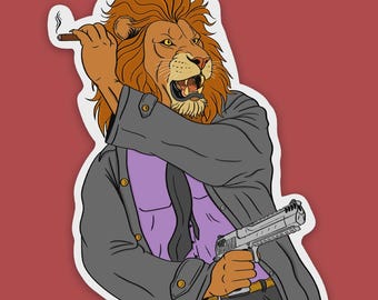 Lion Assassin Sticker: Funny Laptop/Water Bottle Decal