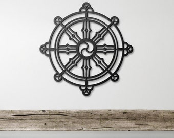 Arte mural Dharmachakra, regalo budista de chakras, rueda del Dharma, rueda de la ley, rueda de la vida, budismo, hinduismo, jainismo, decoración, meditación espiritual de yoga zen.