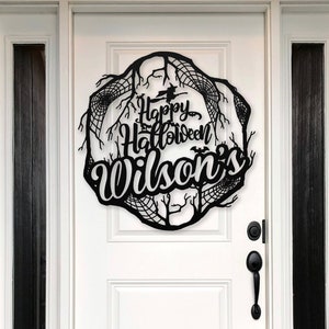 Halloween Wreaths, Door Decor, Front Porch Decor, Welcome Large Patio Halloween Door Hanging Metal Sign, Scary Horror Fall Decor