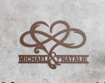 Art mural personnalisé en métal Heart Infinity, noms et date de couple, cadeaux d’amour éternel pour elle, signe infini, cadeau de mariage, cadeau d’anniversaire