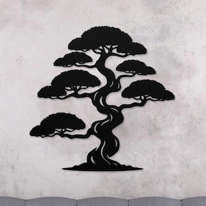 Bonsai Tree Metal Wall Art - Unique Garden Decor, Indoor Outdoor Sculpture, Modern Minimalist Nature-Inspired Gift