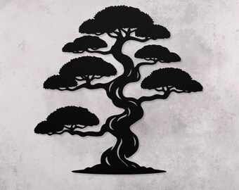 Bonsai Tree Metal Wall Art - Unique Garden Decor, Indoor Outdoor Sculpture, Modern Minimalist Nature-Inspired Gift