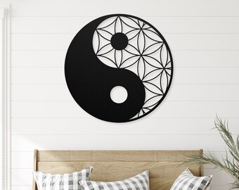 Yin Yang Decor, Flower of Life Wall Art, Sacred Geometric Zen Wall Decor, Living Room Decor, Housewarming Office Decor