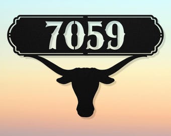 Longhorn House Number Metal Address Plaque, Address Number, Metal Address Sign, House Numbers, Front Porch Address