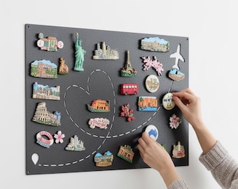 Tablero metálico, tablero personalizado para imanes de viaje, tablero de exhibición grande, tablero de anuncios, tablero de anuncios