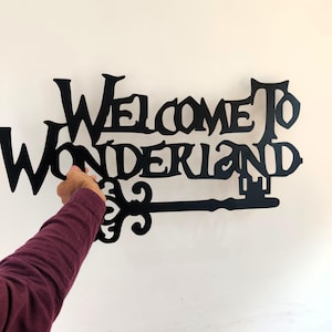 Welcome to Wonderland Metal Wall Art, Mad Hatter Tea Party Decor, Alice Gift for Her, Wonderland Decor, Winter Welcome Front Door Hanger