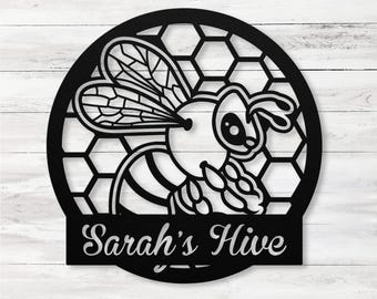 Honey Bee Sign, Custom Metal Bee Decor, Custom Garden Sign, Gift for Gardener Bee Keeper, Honey Bee Farm, Bee Garden