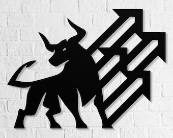 Bull Metal Wall Art, Stock Market Trading Office Decor, Gift for Trader, Bitcoin Crypto Wall Art