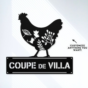 Chicken Coop Sign, Coupe De Villa Metal Sign, Chicken Wall Art, Farm House Decor, Hen house Sign, Egg Shack