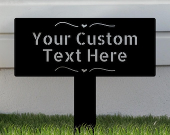 Letrero de jardín personalizado, letrero metálico para exteriores con estaca, letreros para jardín, estacas metálicas para jardín, decoración de jardín exterior, letrero con nombre, dirección y número de casa.