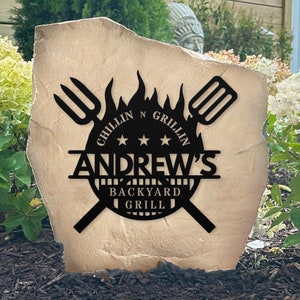 Letrero de metal personalizado para parrilla, letrero de parrilla personalizado, parrilla en el patio trasero, porche, barbacoa, barbacoa, cocina al aire libre, patio al aire libre, Día del Padre
