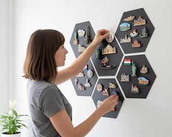 Tablero magnético hexagonal para fotos y notas, soporte para imanes de nevera, recuerdo de viajes y aventuras
