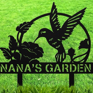 Custom Hummingbird Metal Garden Decor, Bird with Stakes Garden Sign,Flower Design Personalized Garden Sign,Custom Garden Name Sign,Home Gift