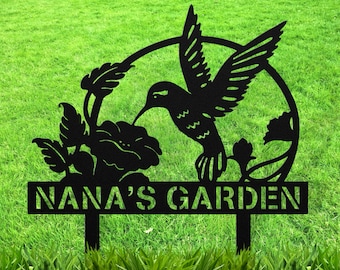 Garden Stakes, Hummingbird Custom Garden Metal Sign, Yard Markers, Gardening Gift, Nana&#39;s Garden, Grandma&#39;s Garden