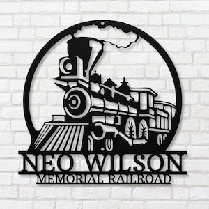 Train Sign, Railroad Sign, Vintage Steam Engine Wall Art, Family Name Sign, Man Cave Sign, Dad Gift for Locomotive Conductor & Rail Staff