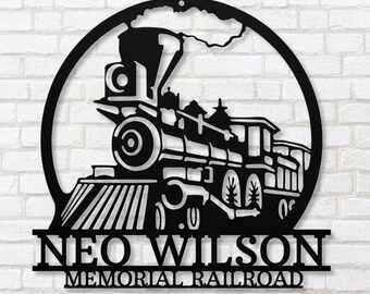 Train Sign, Railroad Sign, Vintage Steam Engine Wall Art, Family Name Sign, Man Cave Sign, Dad Gift for Locomotive Conductor & Rail Staff