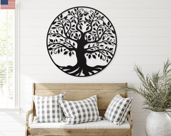 Art mural de l’arbre de vie, oiseaux sur l’art mural de la nature de l’arbre, bouddhisme grand décor mural zen spirituel, cadeau de yoga de méditation pour les femmes