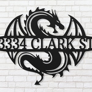 Dragon Sign, Metal House Number Sign, Address Sign, Family Name Sign, Fantasy Address Plaque, Front Porch Outdoor Patio Decor