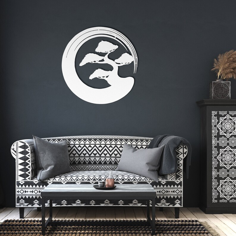 Zen Circle Wall Art, Bonsai Tree Room Decor, Buddhist Enso Circle Sign ...