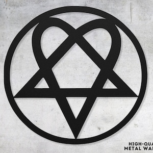 Heartagram Decor Wall Art, Heart Pentragram Metal Sign, HIM Fan Gift, Gothic Pagan Symbol
