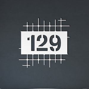 House Number Sign, Mid Century Modern Grid Address Sign, House Number Metal Ground Address Sign, Retro MCM House Numbers Address Plaque
