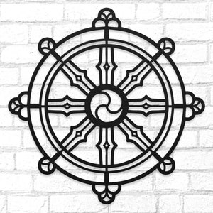 Dharmachakra Wall Art, Chakra Buddhist Gift Dharma Wheel of Law Wheel of Life Buddhism Hinduism Jainism Decor, Zen Yoga Spiritual Meditation