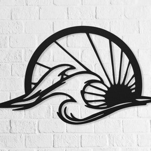 Sun and Waves Metal Wall Art, Pool Decor, Beach House Wall Decor, Lake House, Sunrise Sunset at Beach, Living Room Porch Patio Decor
