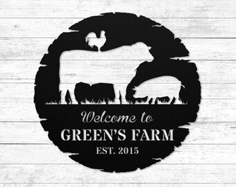 Farm Sign with Family Name Established Date, Custom Farmer Gifts, Farmhouse Decor, Farm Animals Sign, Personalized Cow Sign