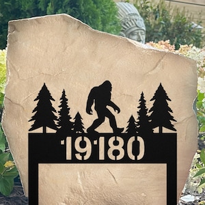 Personalized Bigfoot Sasquatch forest Metal Address Sign House number Hanging Address Plaque Yard Sign Outdoor Sign Garden Stake