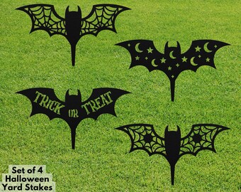 Halloween Bat Yard Stakes, Halloween Garden Decor, Metal Yard Stake, Fall Yard Art, Trick or Treat hangende vleermuizen veranda decor