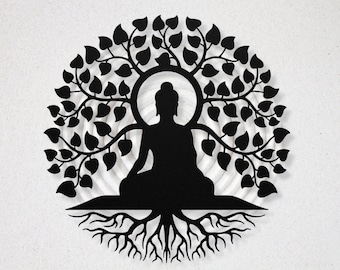 Buddha Wall Art, Tree of Life Wall Art, Buddhism Spiritual Wall Decor, Large Gold Buddha Meditation Yoga Gift for Women