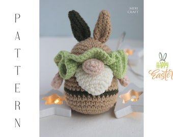 Easter Bunny Gnome crochet pattern, Amigurumi Bunny Gnome, Easter Bunny