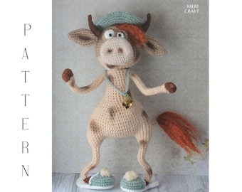Gehaakt amigurumi-patroon stier: Crazy Bull, dierenspeelgoed (digitale download)