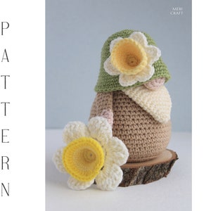 Crochet pattern Daffodil gnome, Amigurumi Daffodil, Spring flower gnome