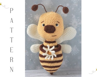 Crochet Bumble Bee Amigurumi Pattern, Spring Time, Garden Decor  (Digital Download)