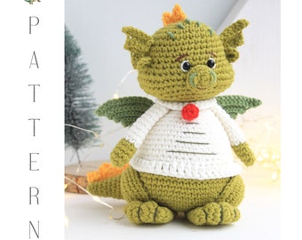 Christmas Dragon pattern, crochet Dragon pattern, amigurumi toy, Christmas time, Dragon toy