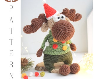 Kerstelandpatroon, gehaakt amigurumi-speelgoed, vakantiedecor, dierencadeau