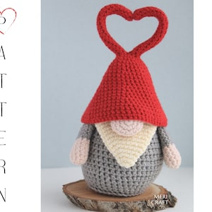 Padrão de gnomo de coração de crochê para namorados, gnomo de dia dos namorados, gnomo amigurumi