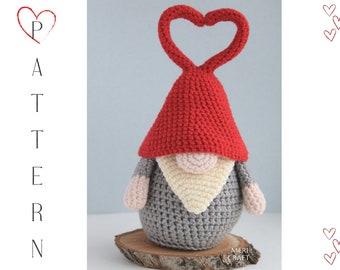 Gehaakt valentijnshart kabouter amigurumipatroon, liefdescadeau (pdf)