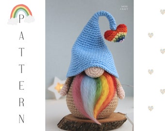 Crochet Rainbow Valentine's Day Gnome pattern, crochet gnome amigurumi Rainbow