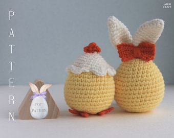 Häkelanleitung Osterei: Huhn & Hase Amigurumi, Home Decor (PDF Muster)