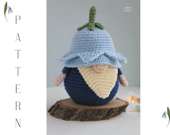 Crochet Bluebell gnome pattern, Spring Bluebell gnome, amigurumi flower Bluebell