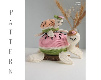 Gehaakt amigurumipatroon schildpad en baby, Mother's Love, dierenspeelgoed (digitale download)