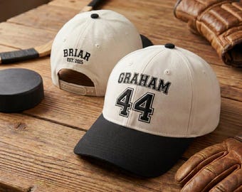 Gorra personalizada bordada de hockey de la Universidad Briar, gorra snapback a juego para parejas, gorra retro para aficionados al deporte, regalo personalizado de hockey universitario
