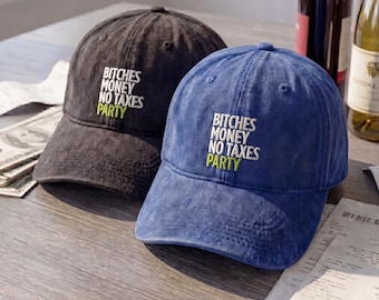 Gorra de fiesta bordada "Bitches Money No Taxes", gorra con cita de Elon Musk, gorra de Savage Hutle Culture, regalo divertido para comerciantes de criptomonedas